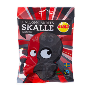 bubs godis skulls raspberry & liquorice 90g x16